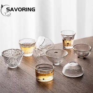 Japanese-Style Hammered Glass Tea Cup – Handmade Transparent Kung Fu Cup