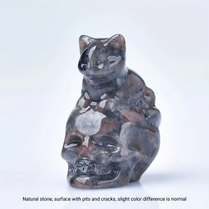 CUPIDCRYSTAL Hand-Carved Natural Crystal Skull Cat Figurine – Unique Mini Collectible, 1.18in